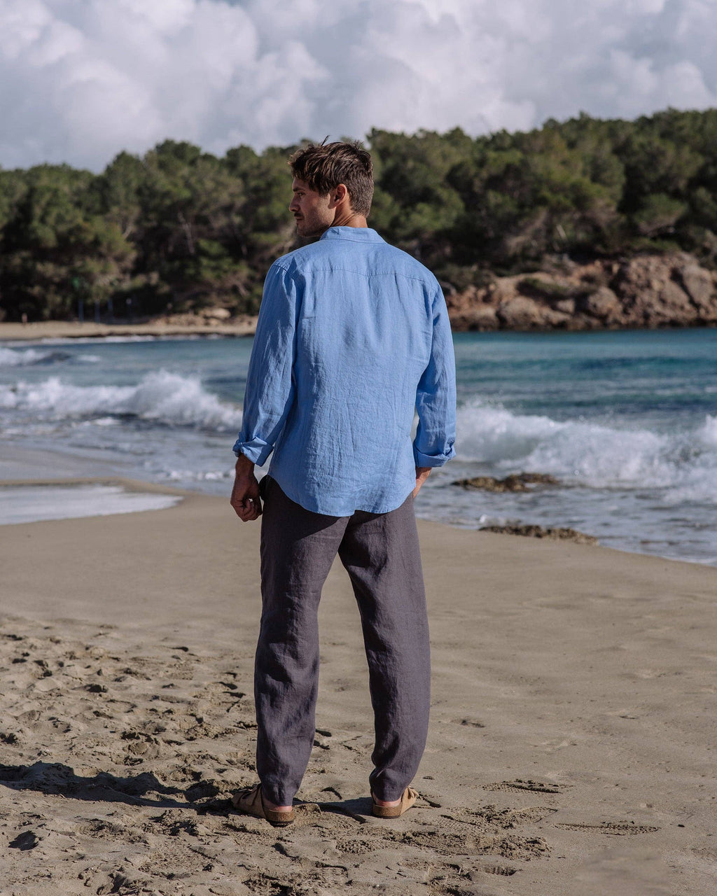 Men's linen shirt Nevada in Pacific blue