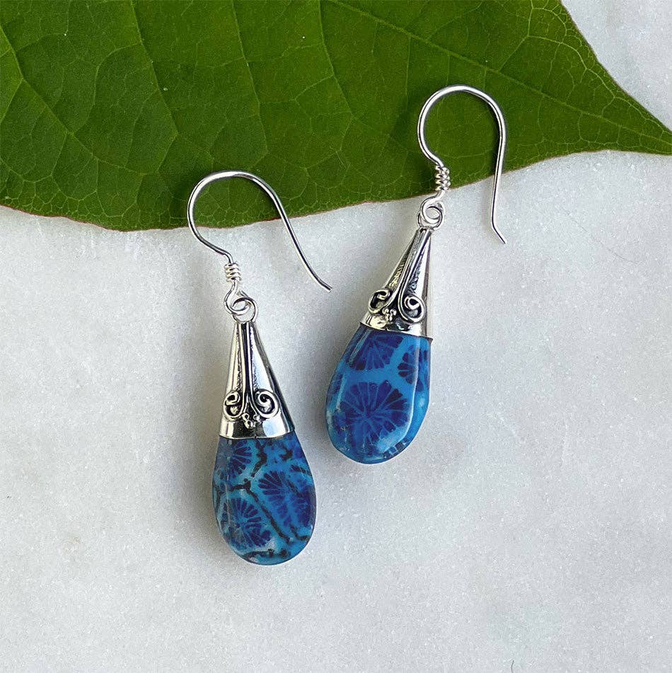 Blue Coral Filigree Earrings