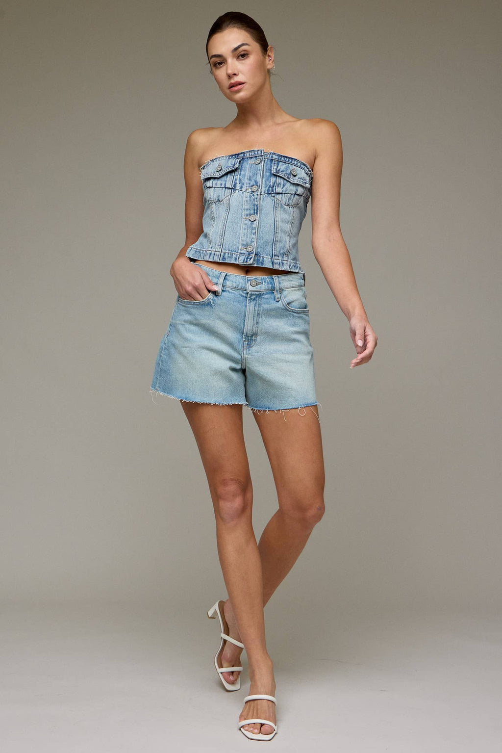 Raw Hem Mid Thigh Shorts