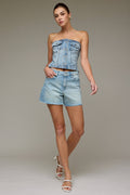 Raw Hem Mid Thigh Shorts