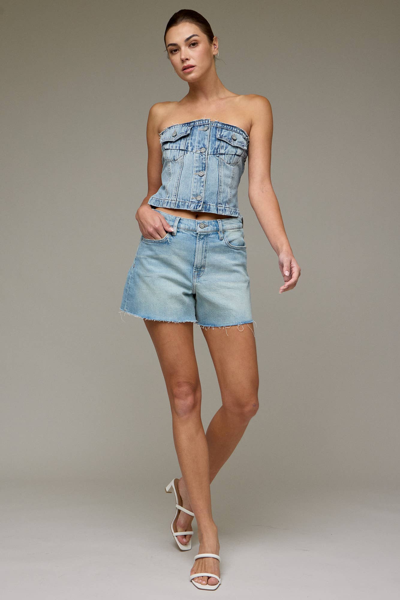 Raw Hem Mid Thigh Shorts