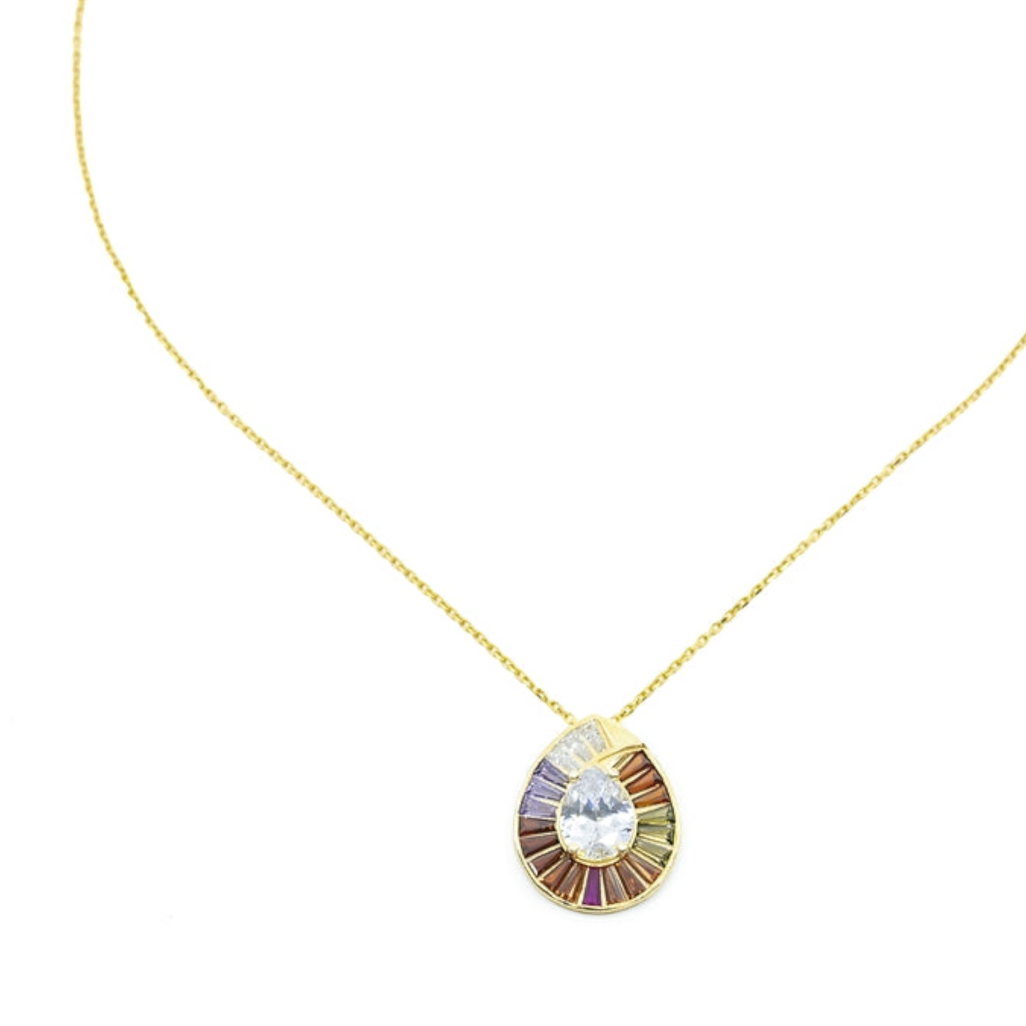 Round Sparkle Necklace with Colorful design around and CZ Diamond-Turkish Jewelry