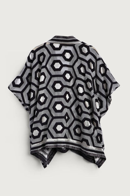 Geometric Cotton Short Open Poncho