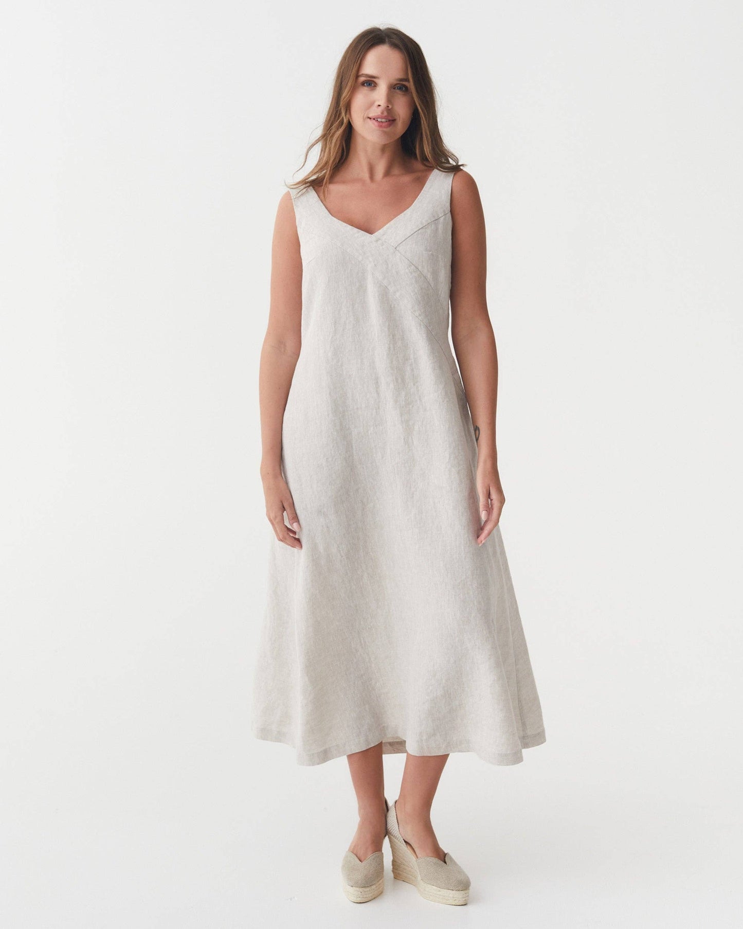 A-line Linen Dress CHILOE in Natural Melange