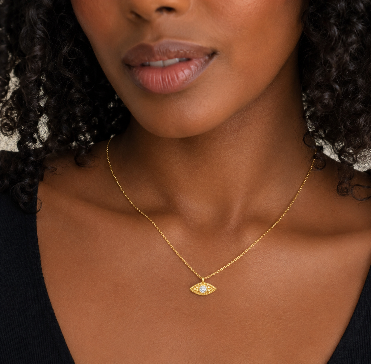 Gold Eye talisman necklace with cz accents
