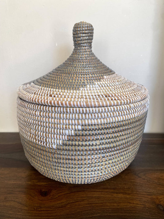 Silver Sweet Grass Large Lidded Baskets