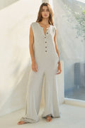 IR5426  Wide Leg Button-up Loose Fit Solid Sweater Jumpsuit