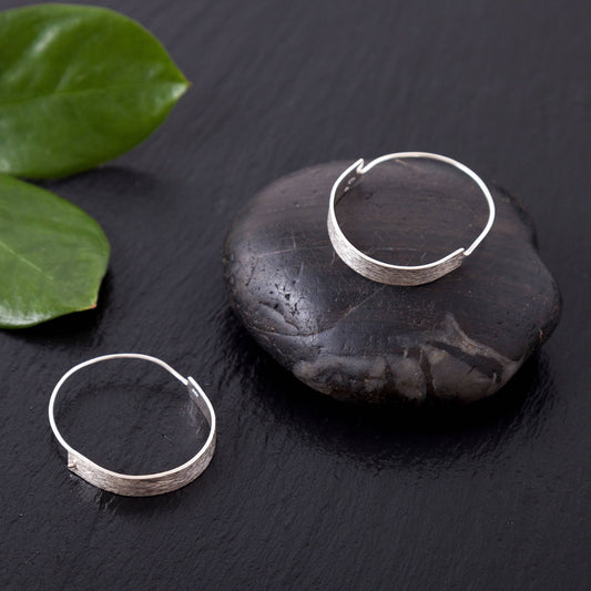 Sterling Silver Brushed Hoop Earring