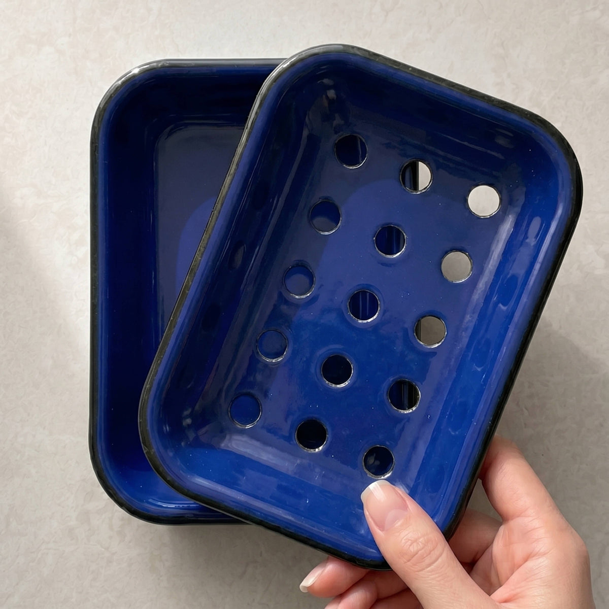 Enamel soap dish in cobalt