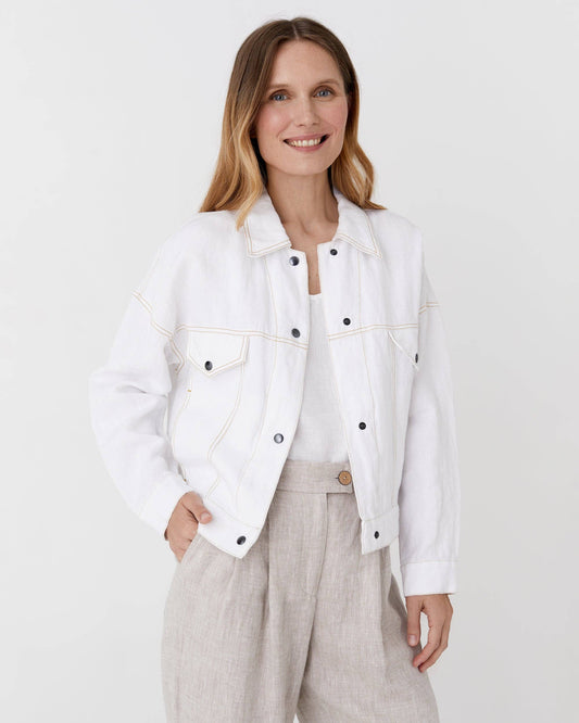 Cropped linen jacket LEURA in White