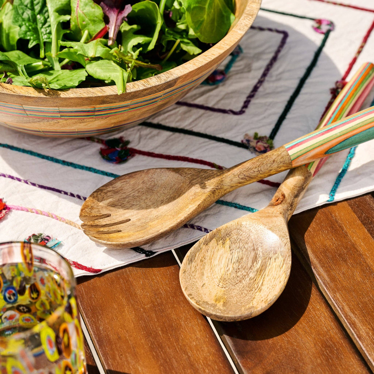 Striped Mango Wood Salad Servers *