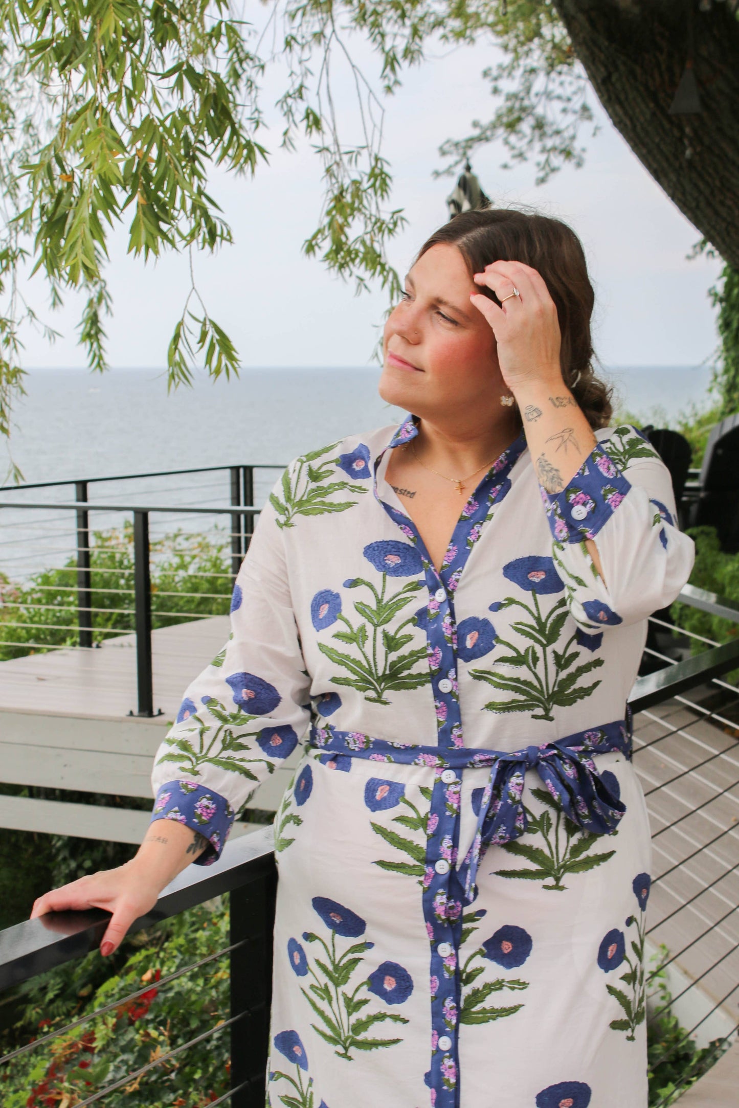 Daphne Long sleeved block printed dress - made in the USA