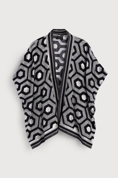 Geometric Cotton Short Open Poncho