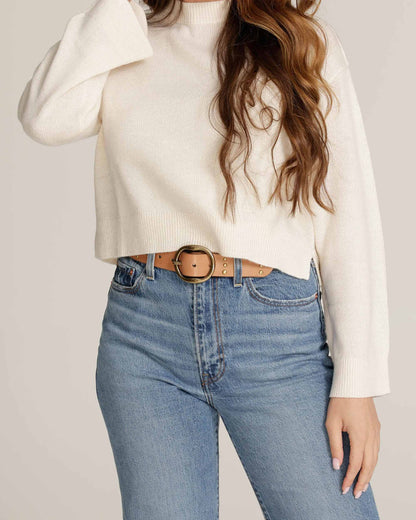 Dion | Round Buckle Leather Studded Belt