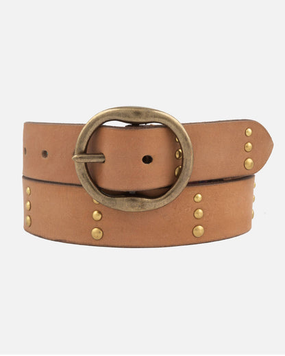 Dion | Round Buckle Leather Studded Belt