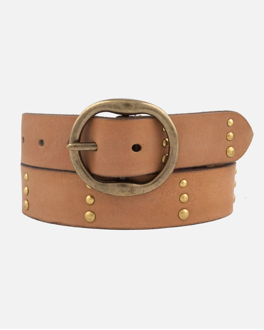 Dion | Round Buckle Leather Studded Belt