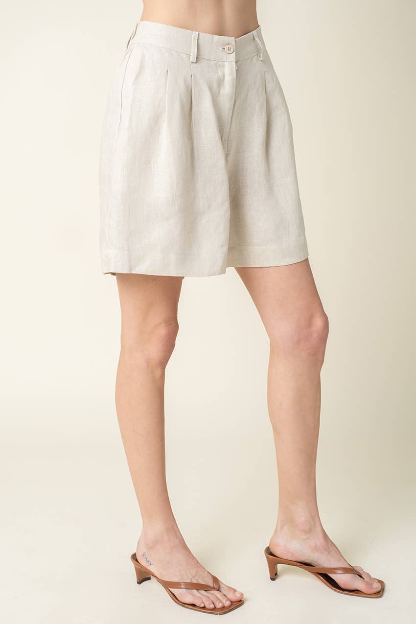 Lami Essential Flow Linen Shorts: Lt Khaki / S