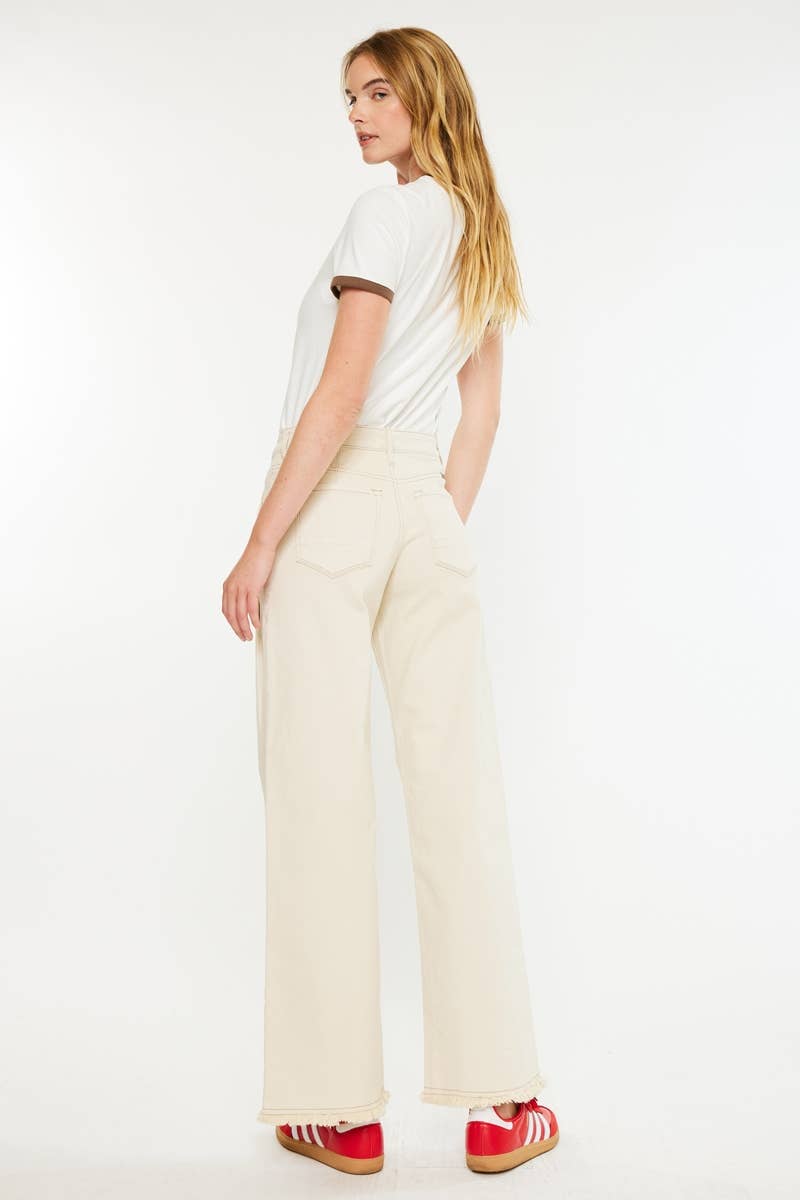 High Rise Wide Leg Jeans-in Ecru