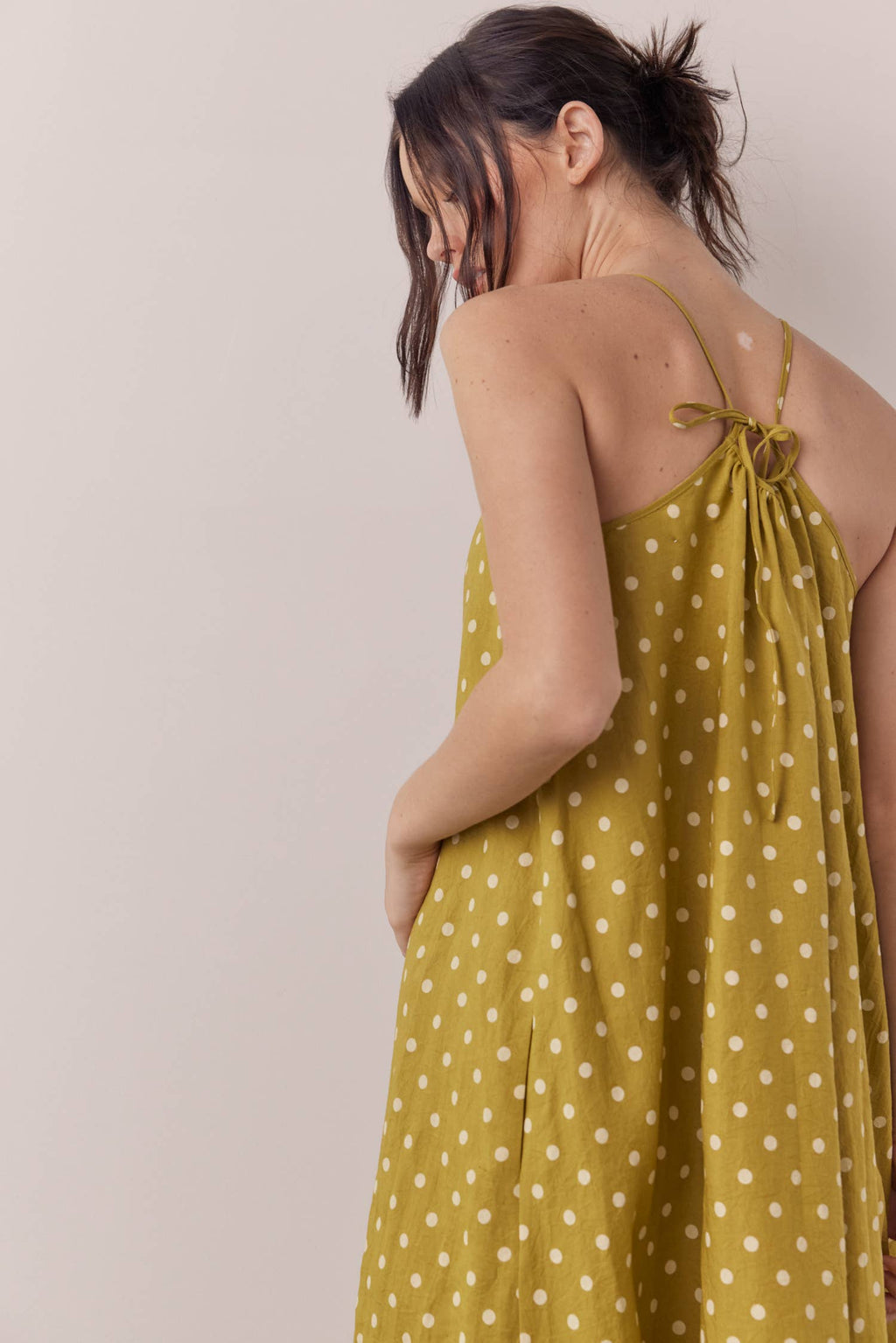 Linen Polka Back Tie Dress