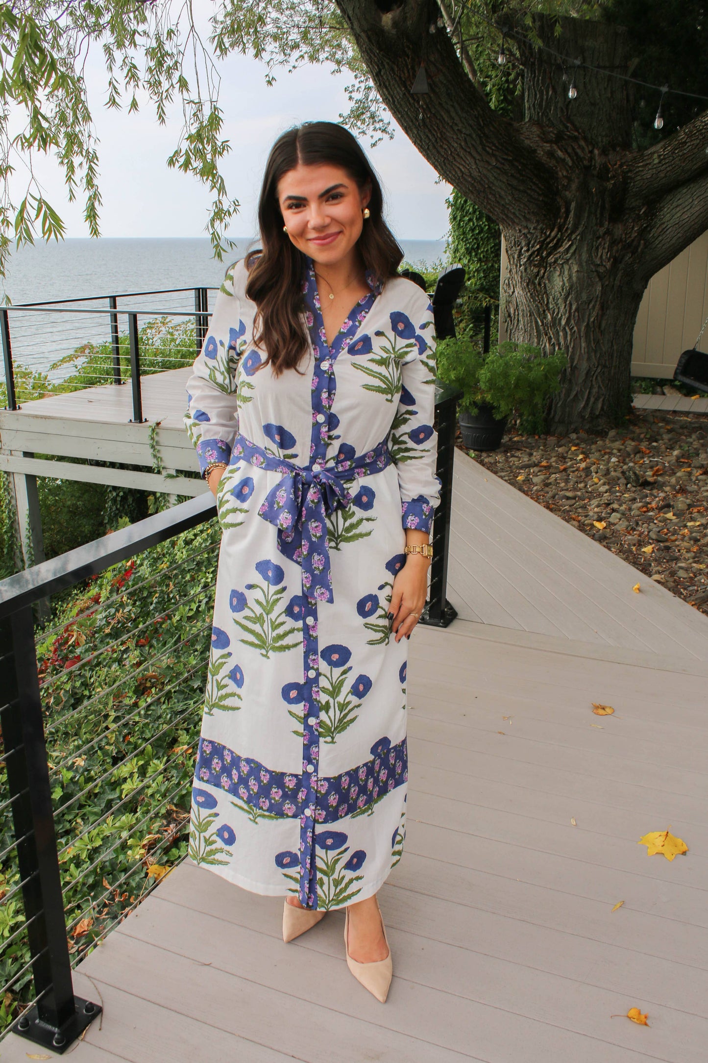 Daphne Long sleeved block printed dress - made in the USA