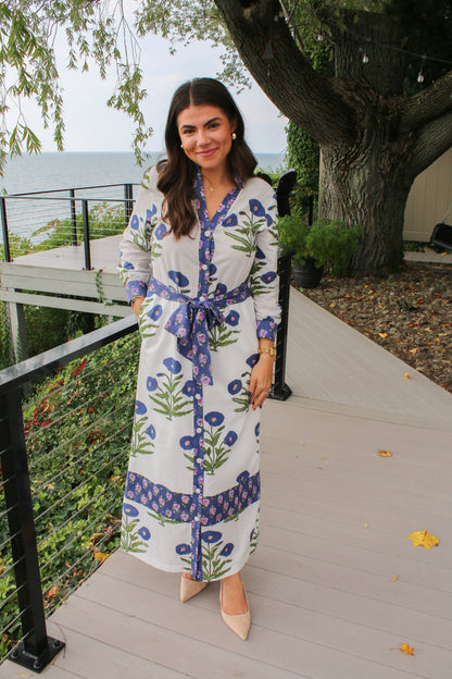 Daphne Long sleeved block printed dress - made in the USA