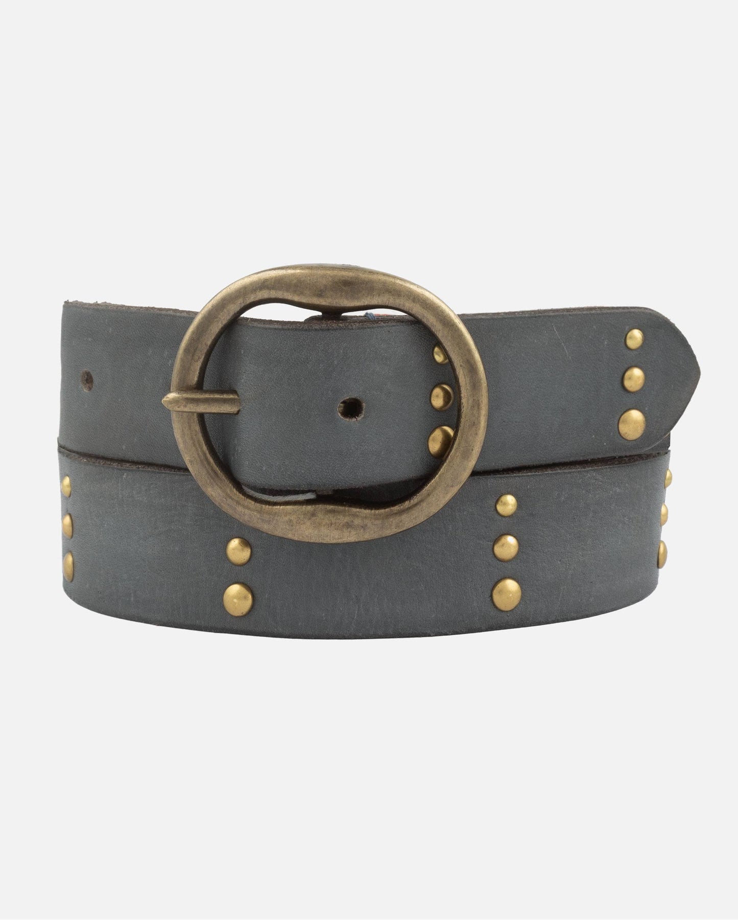 Dion | Round Buckle Leather Studded Belt
