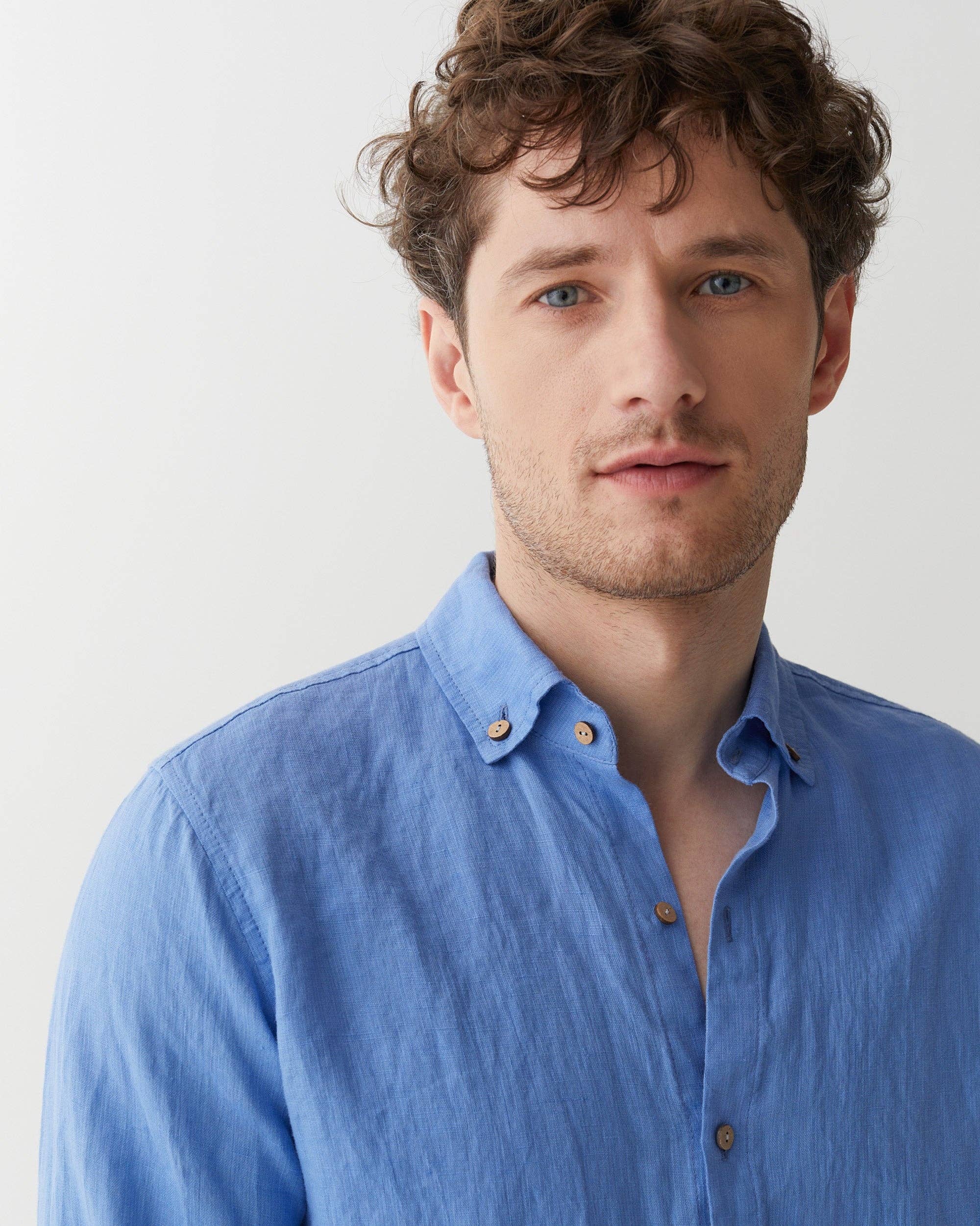 Men's linen shirt Nevada in Pacific blue