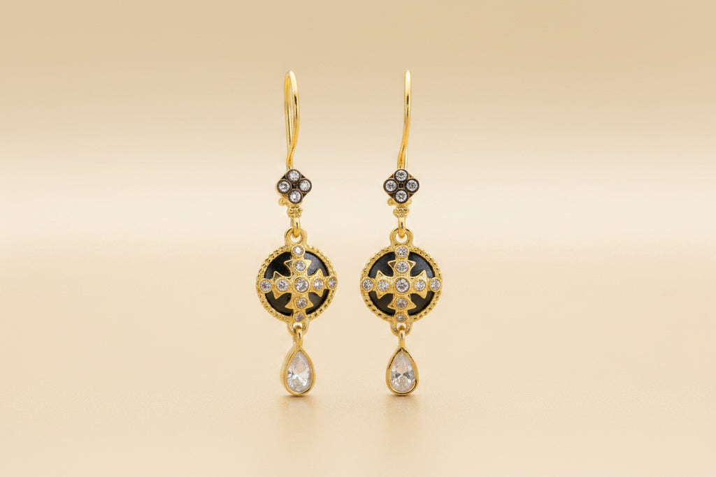 Two-tone drop earrings with French closure