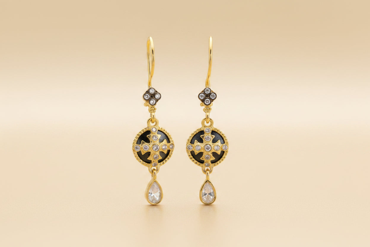 Two-tone drop earrings with French closure