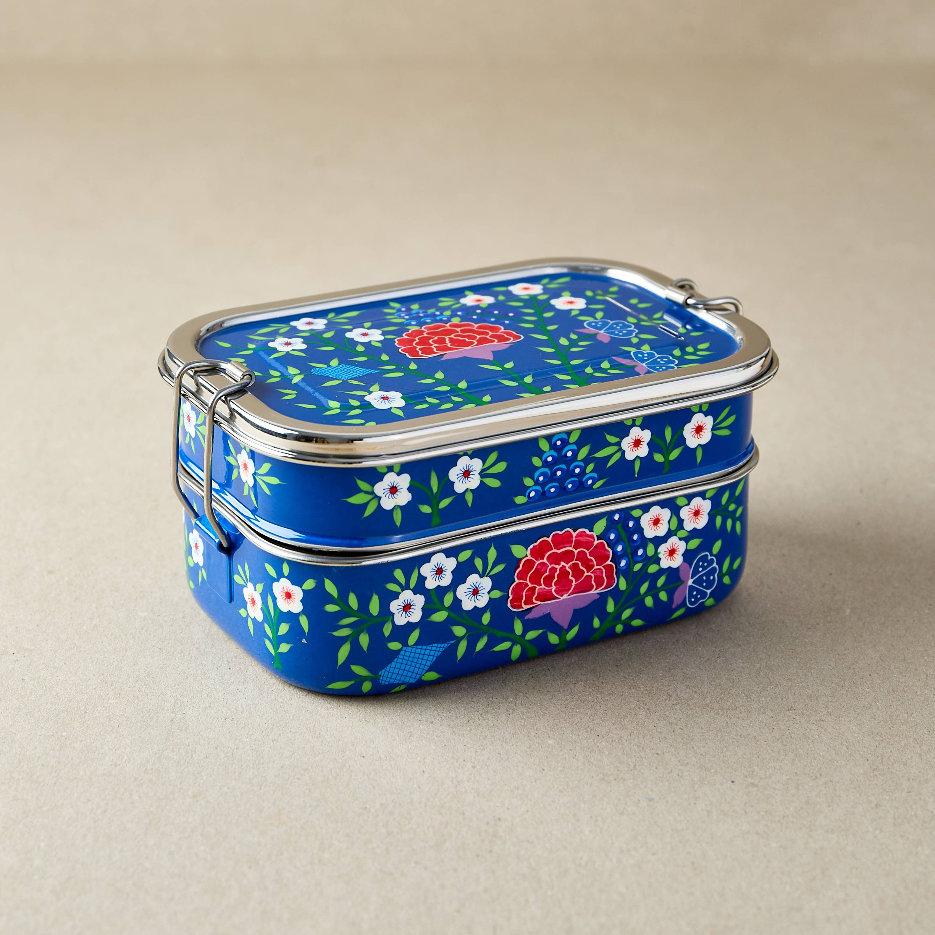 Stainless Steel - Tiffin-Style Lunchbox | Dark Blue Spring