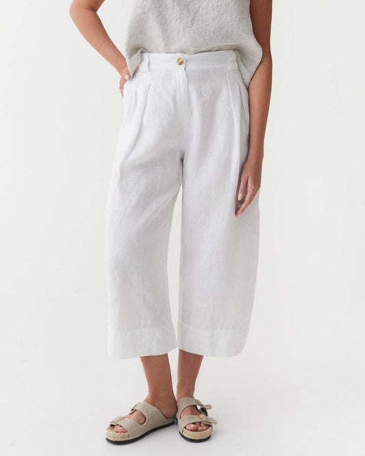 Cropped Linen Pants ISCHIA in White