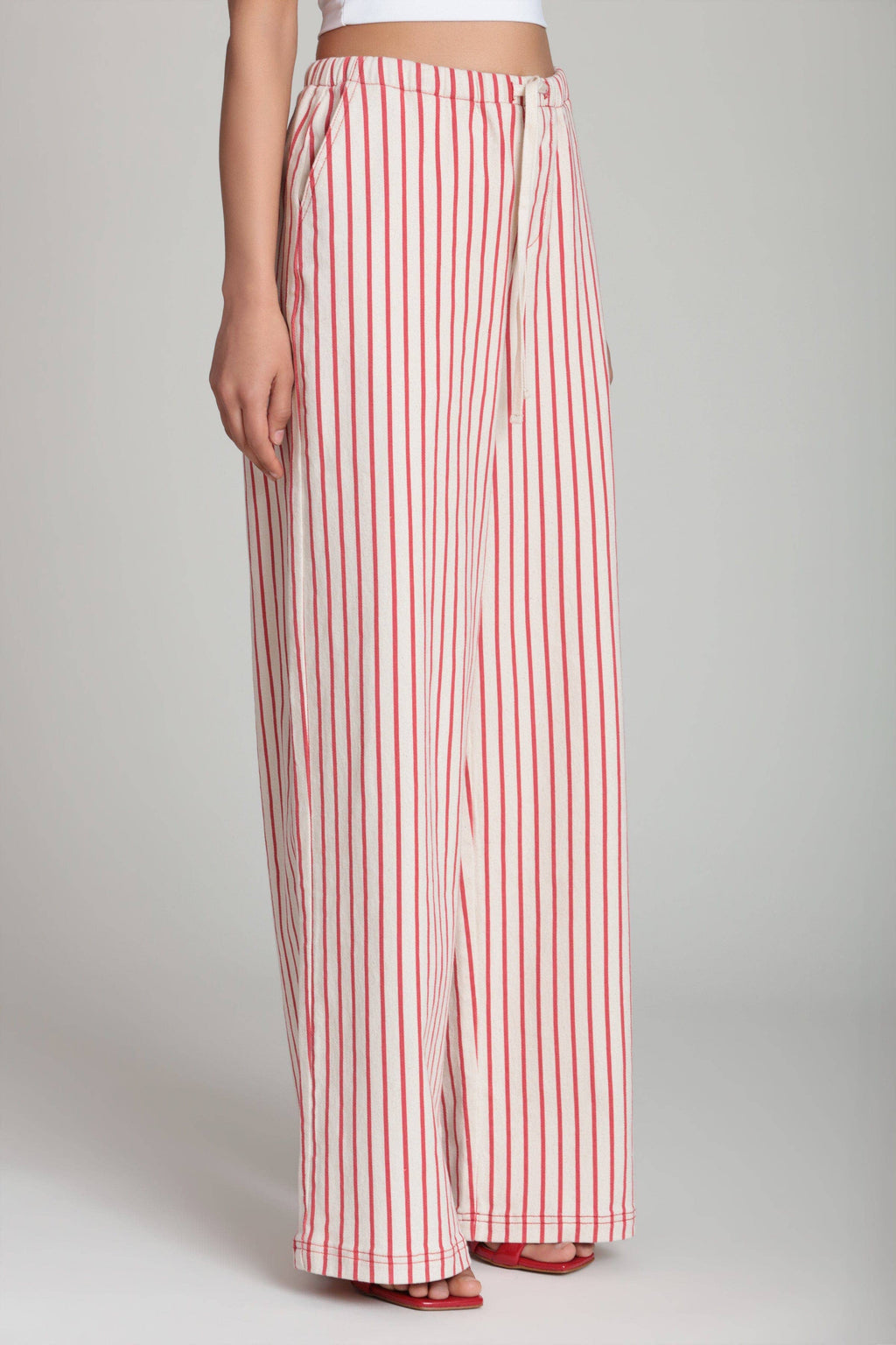 Striped Stretch Cotton Wide Leg Pants