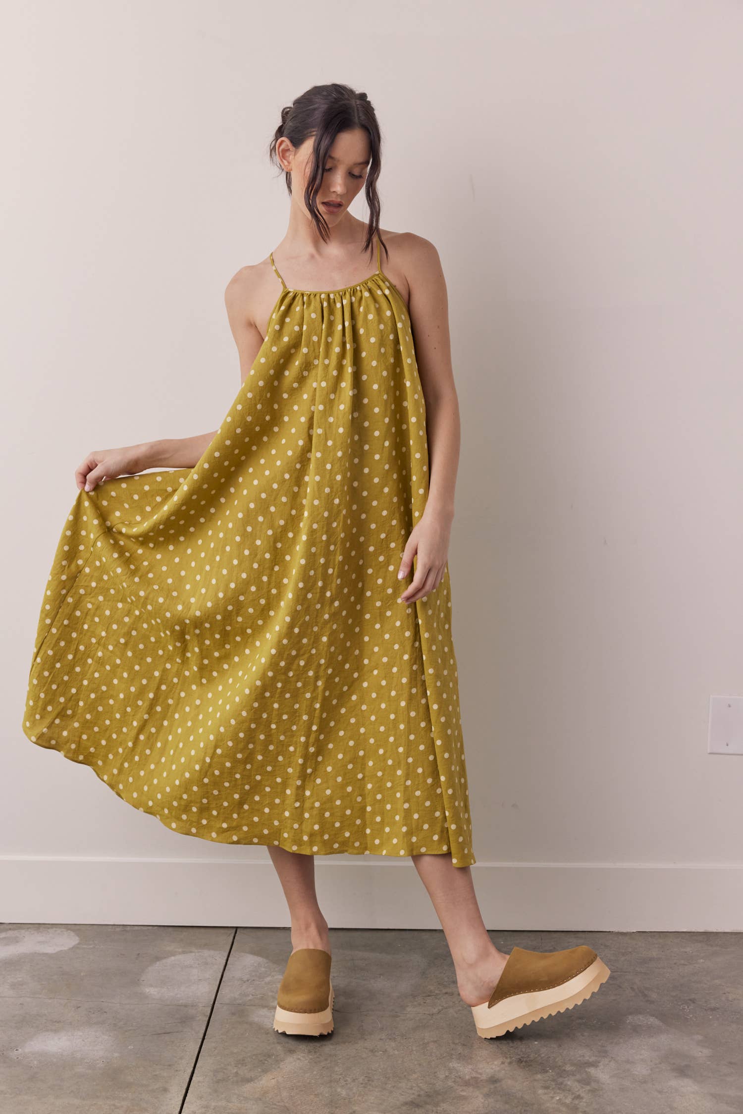 Linen Polka Back Tie Dress