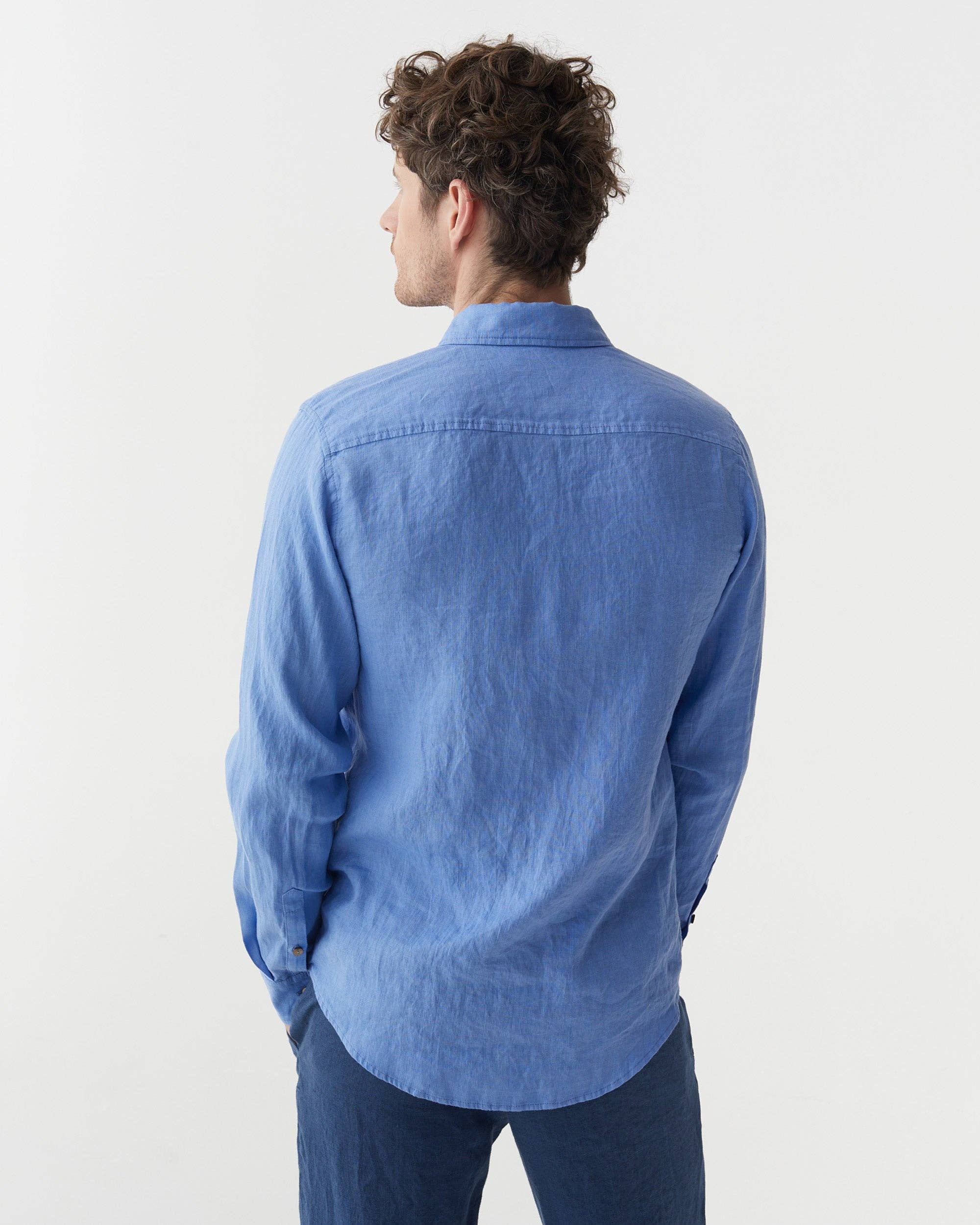 Men's linen shirt Nevada in Pacific blue