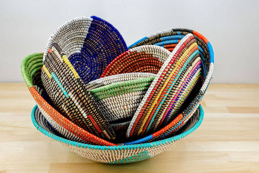African Wall Basket / Bowl, sweet grass, multi-color