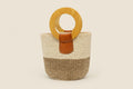 Natural Sisal Bag with Wood Handles, Two Tone Natural