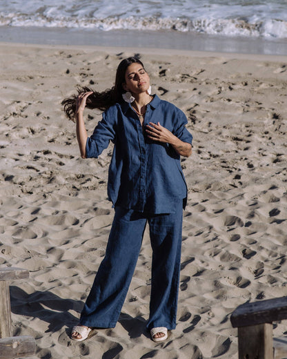 Linen Pants PEMBA in Deep navy blue