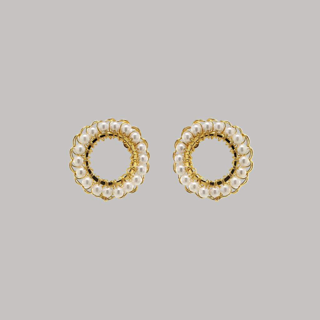 Pearl & Gold Molly Handmade Crochet Earrings