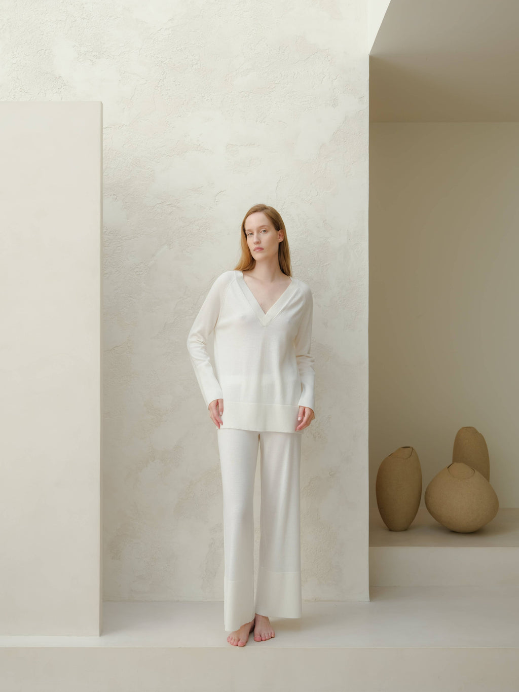 V-neck extra fine merino wool maxi sweater