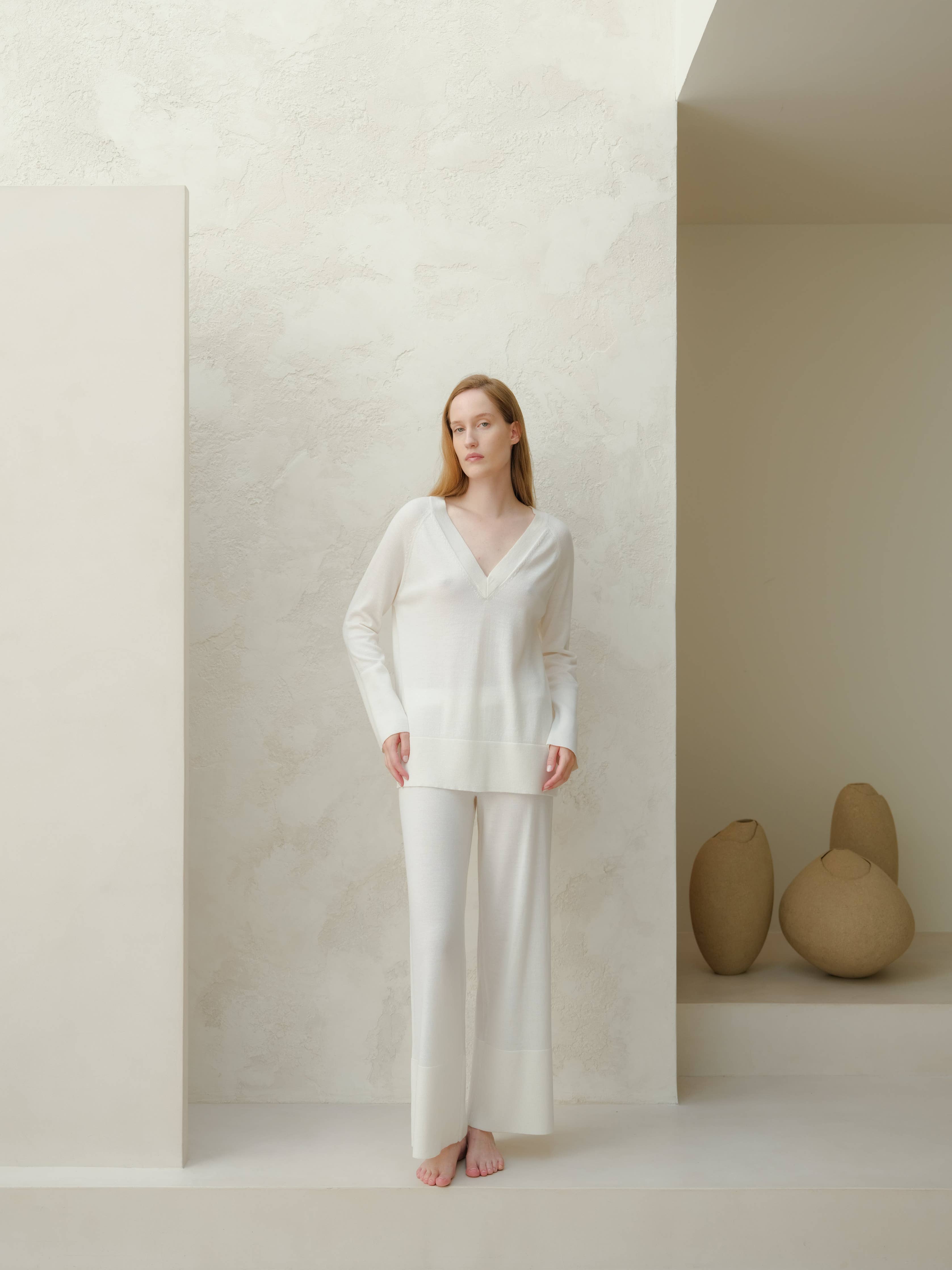 V-neck extra fine merino wool maxi sweater