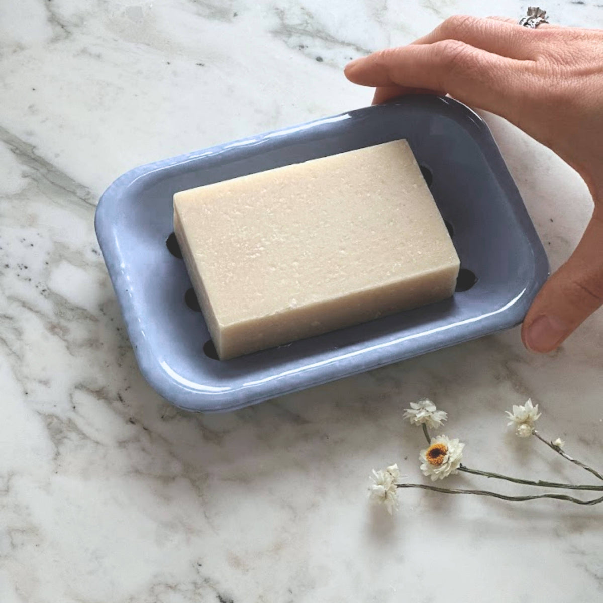 Enamel soap dish in hydrangea