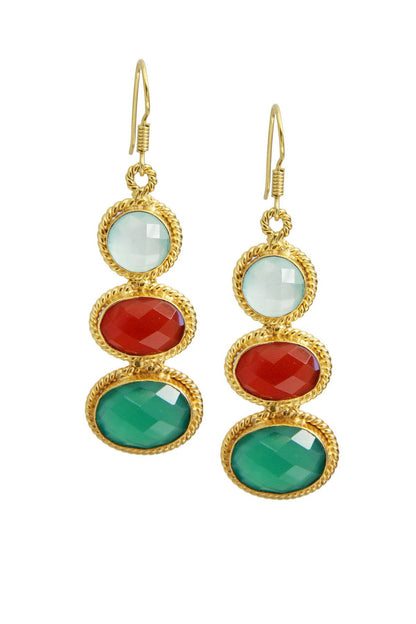 Carnelian Trio Gold Faceted Vintage Drop Earrings