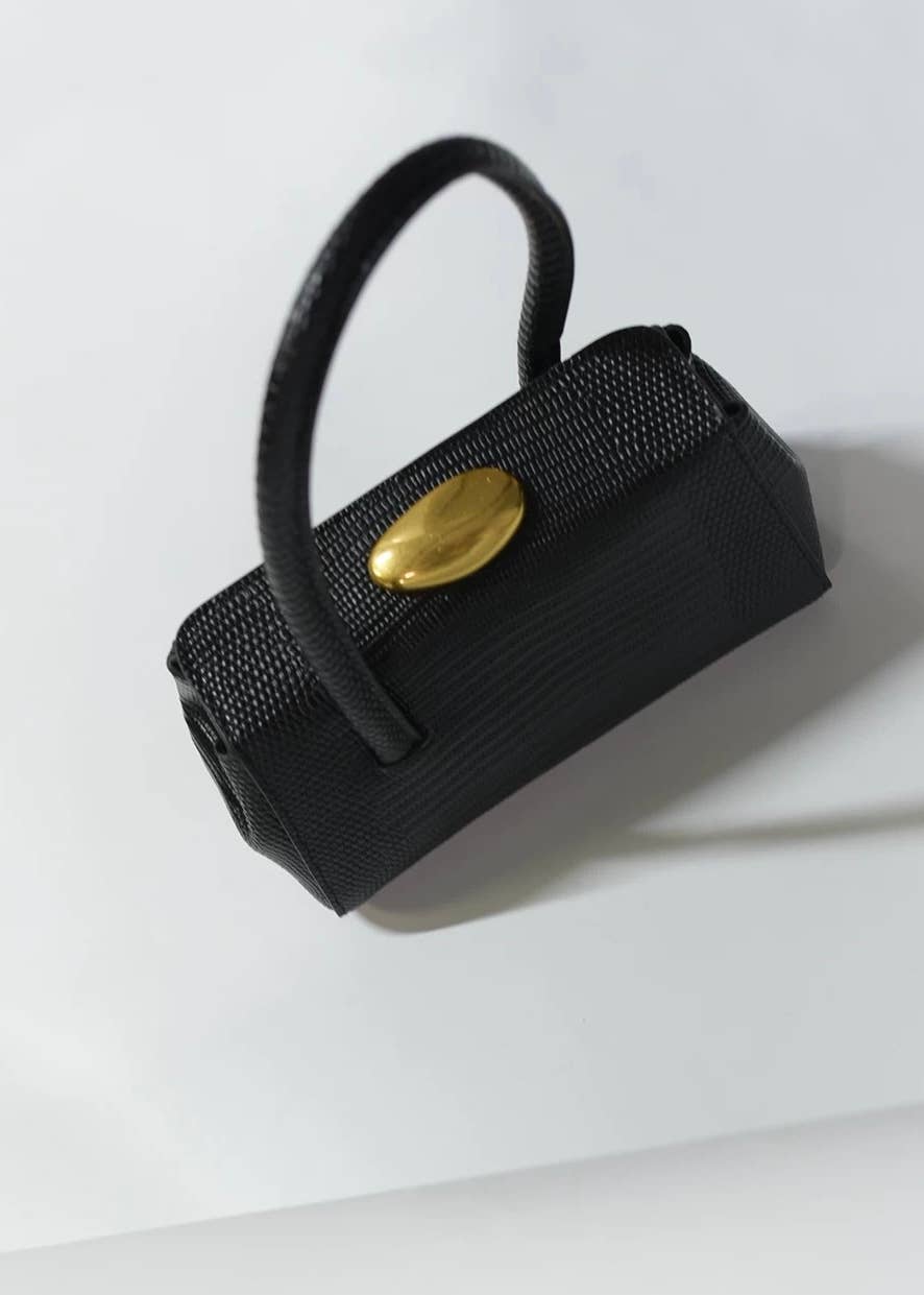 Lizard Grain Texture Leather Shoulder Box Bag 