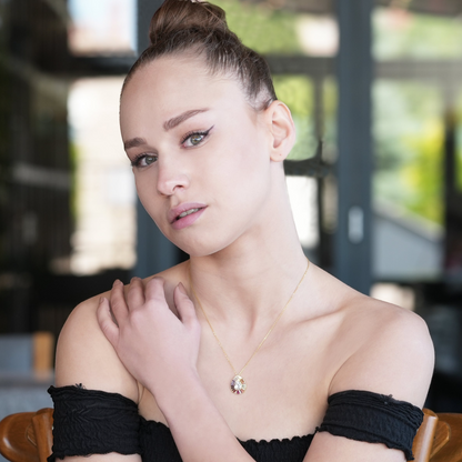 Round Sparkle Necklace with Colorful design around and CZ Diamond-Turkish Jewelry