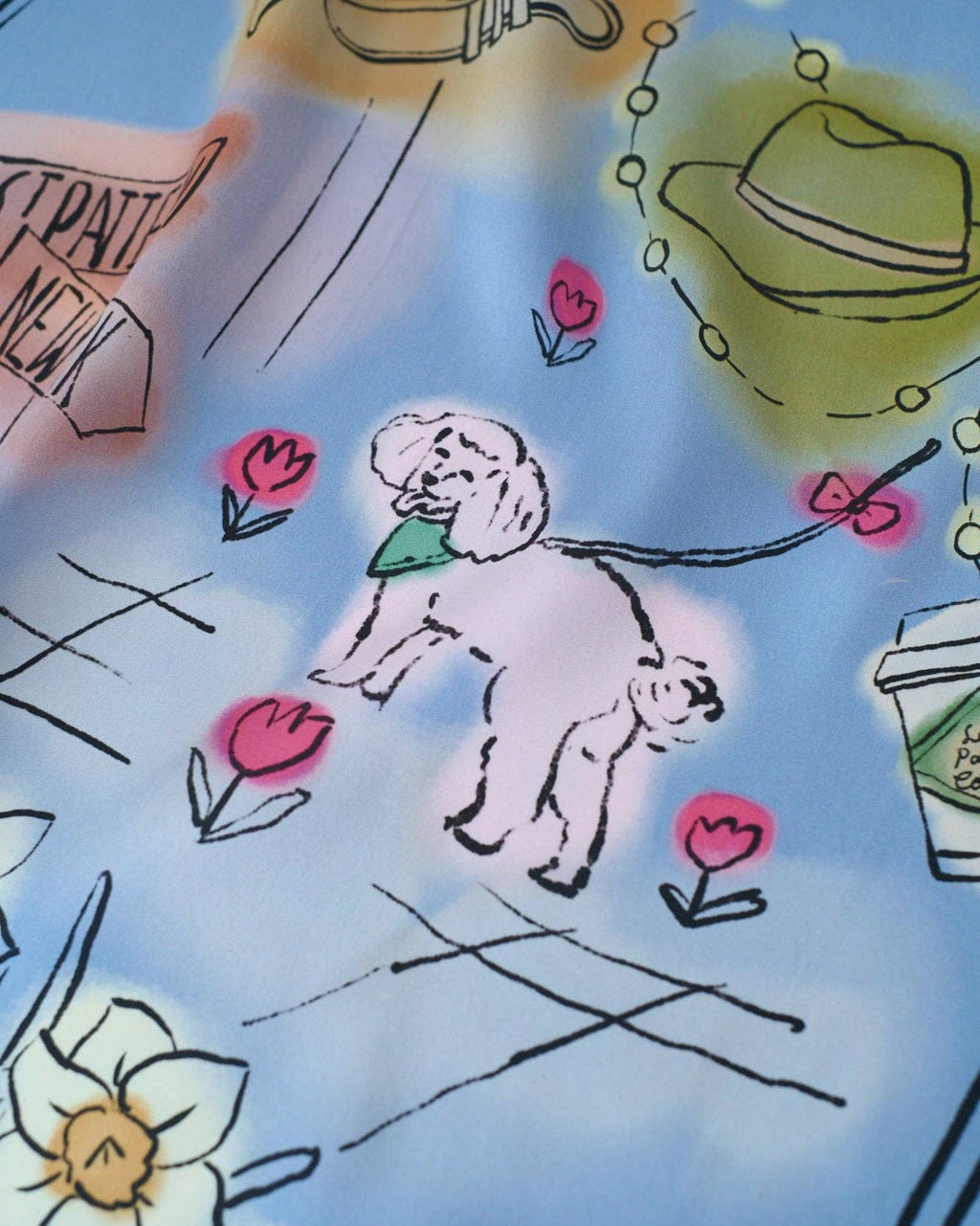 "New York in Sketches" Silk Scarf - Blue