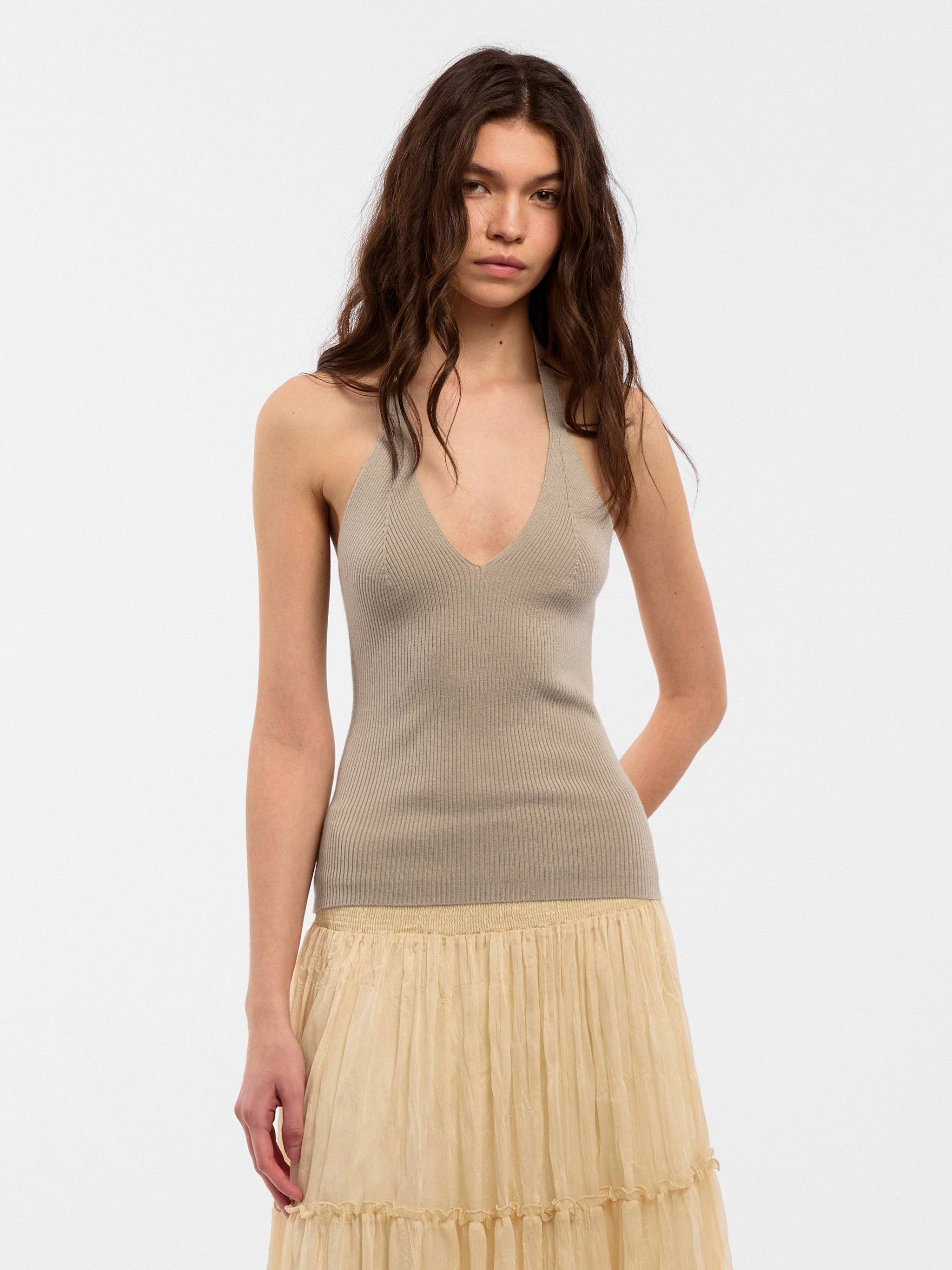 CUBIC Wool Blend Knit Halter Neck Top