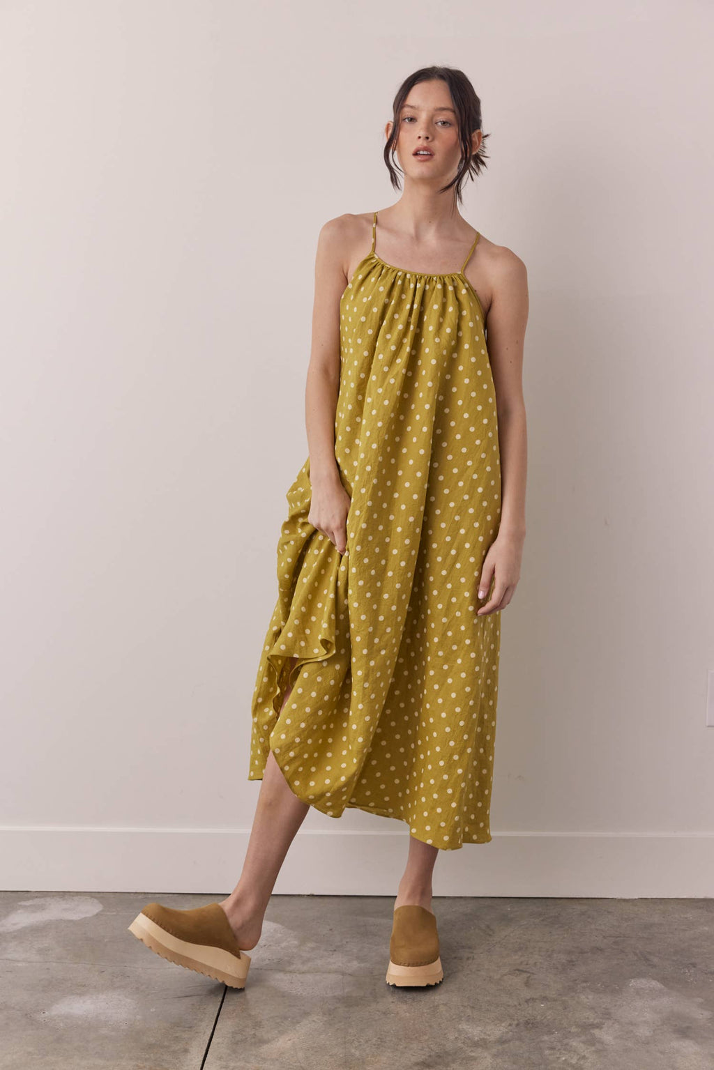 Linen Polka Back Tie Dress