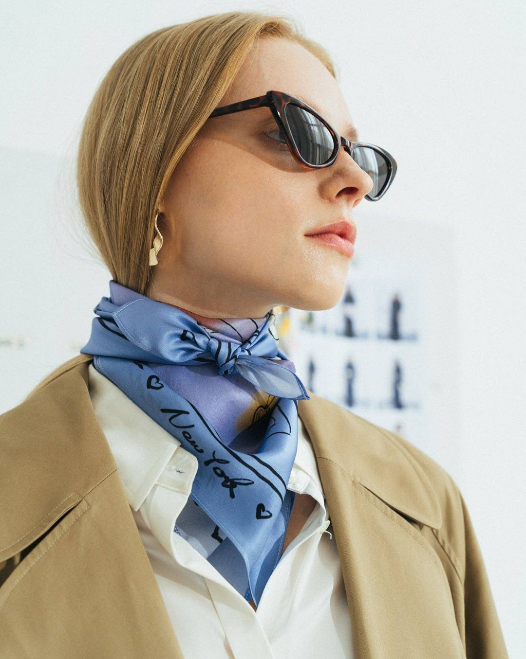 "New York in Sketches" Silk Scarf - Blue