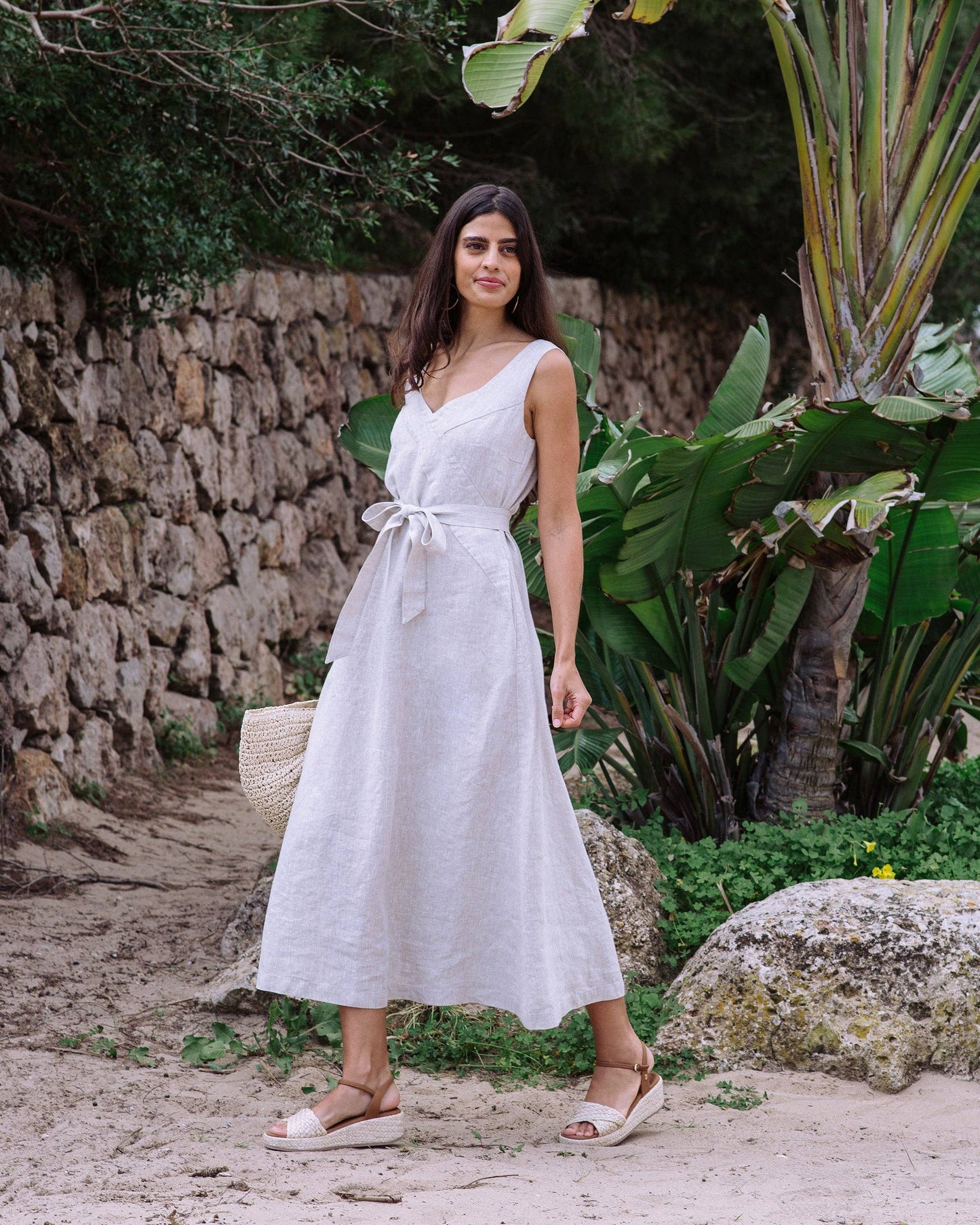 A-line Linen Dress CHILOE in Natural Melange