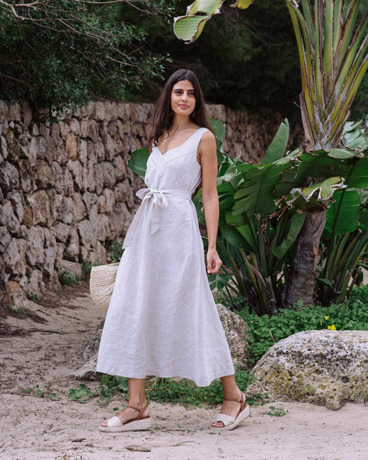 A-line Linen Dress CHILOE in Natural Melange